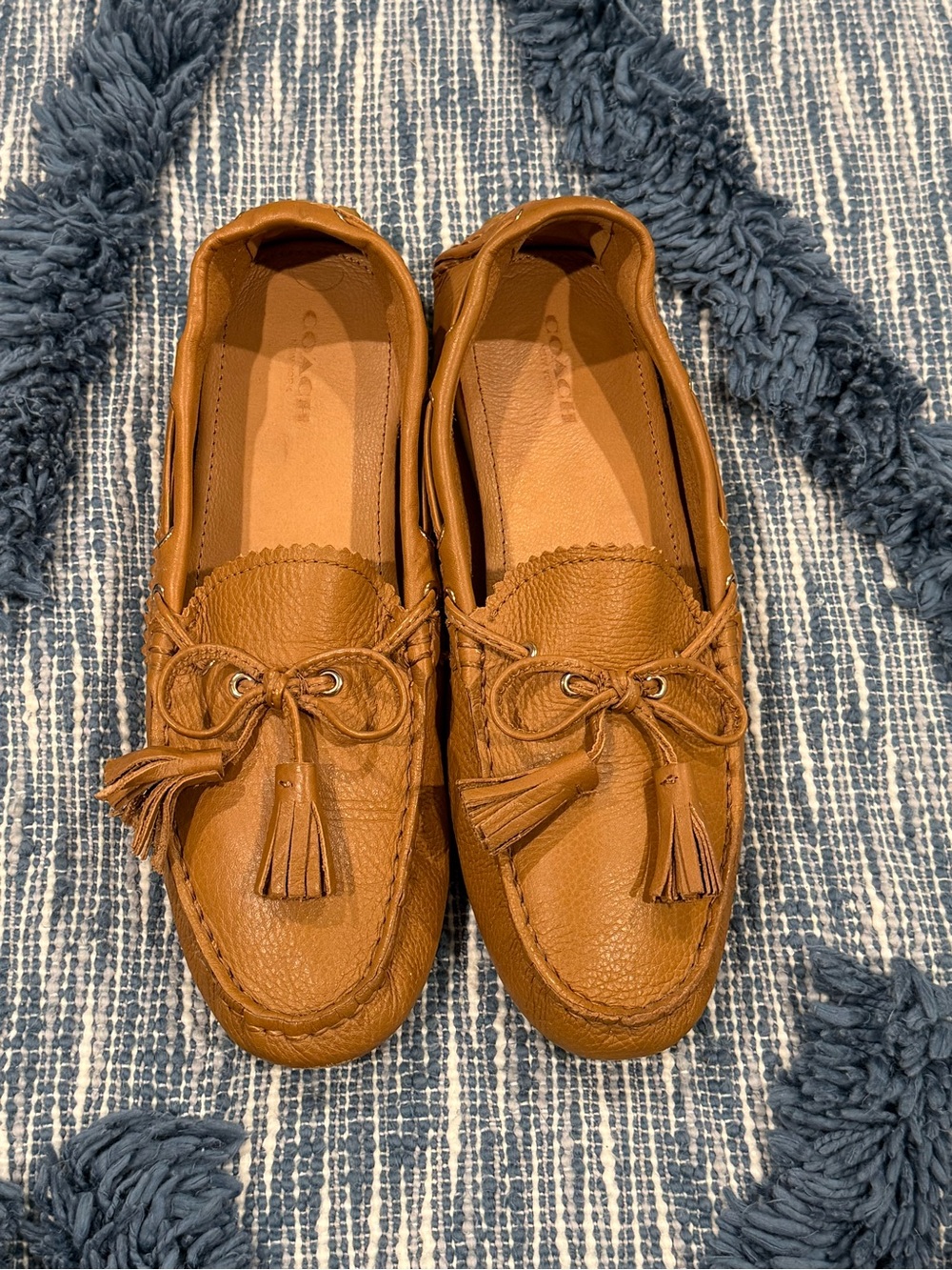 Coach Women's Cognac Leather Tassel Moccasins